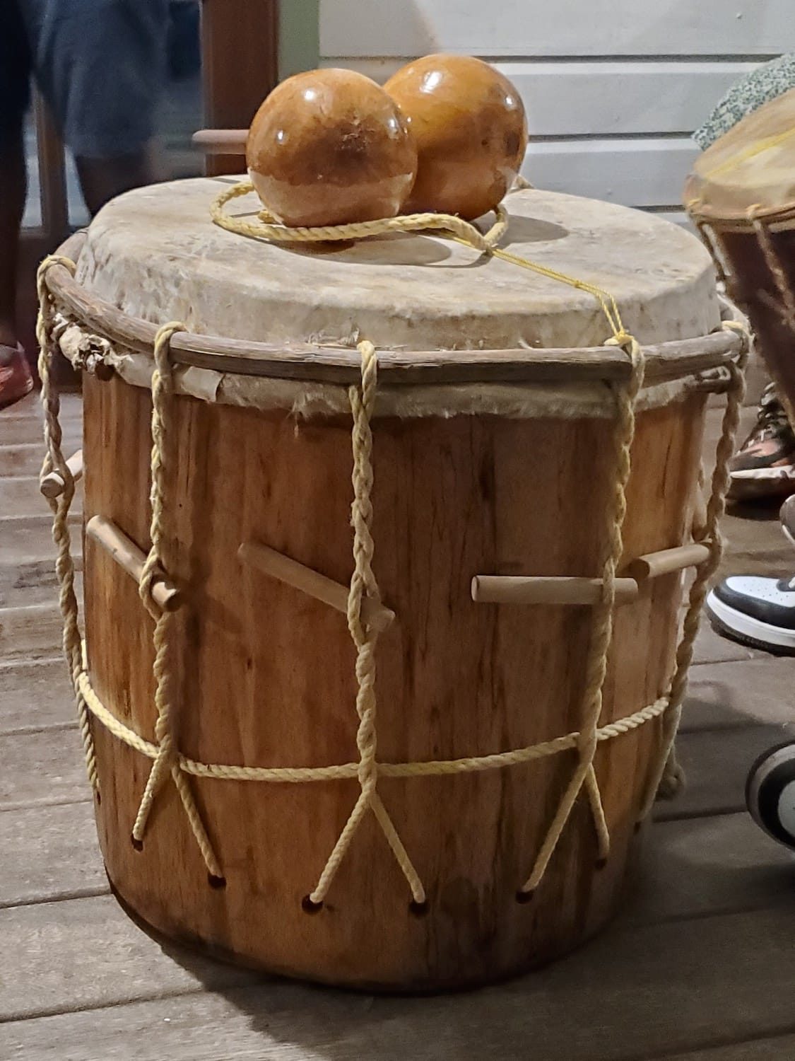 Traditional Garifuna drum with sisira shakers